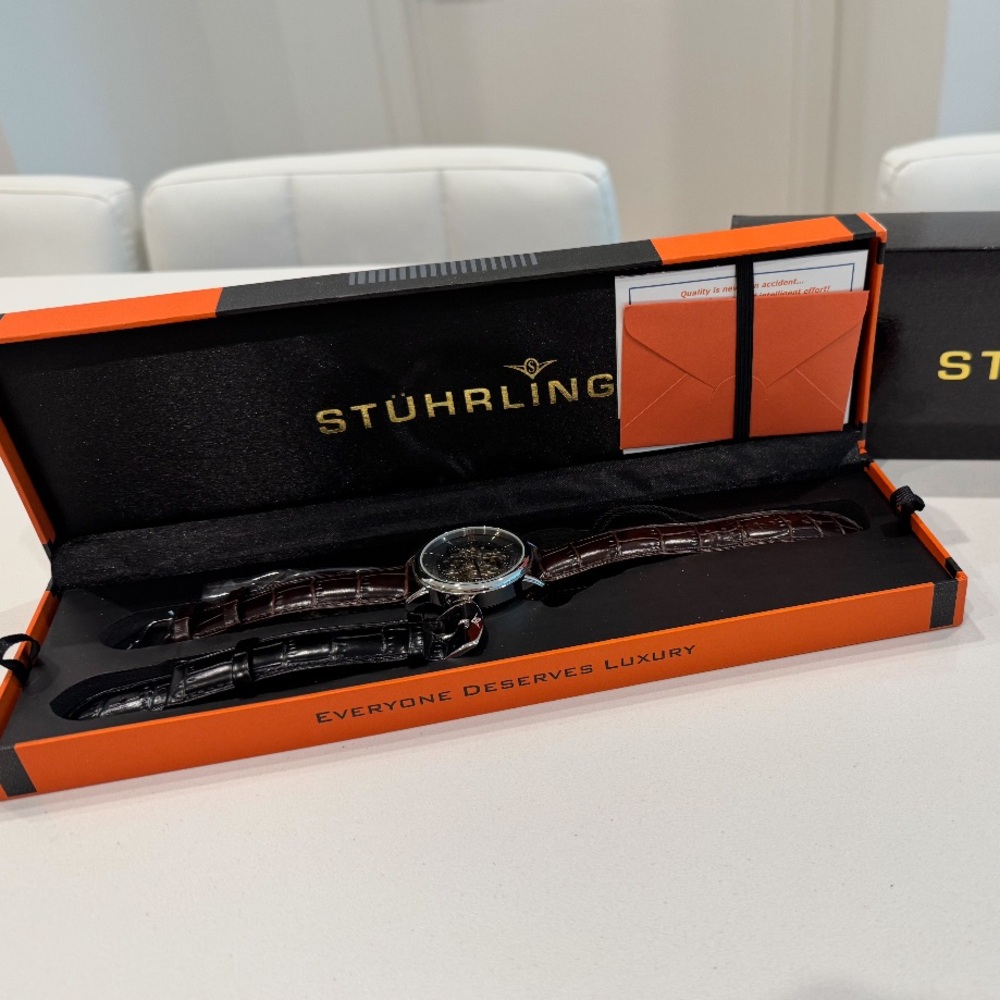 Stührling watch brown leather strap, an additional black leather strap,  new